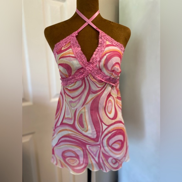 Y2K Barbie Clueless Abstract Mesh Tank Top: Lace/ Bratz/ Rave/Festival/Bimbo - Picture 2 of 9